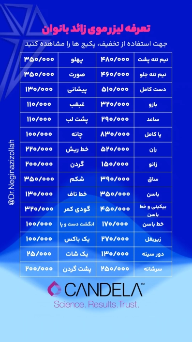 تعرفه لیزر موی زائد بانوان
