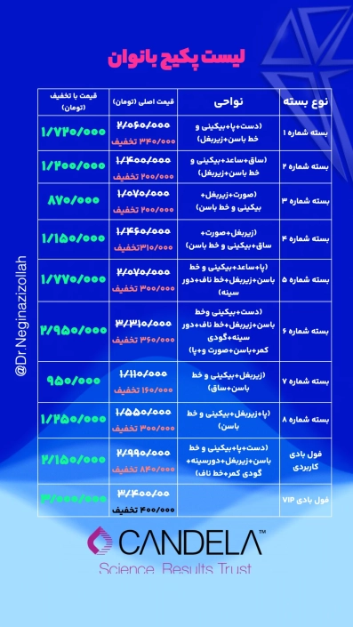 قیمت لیست پکیج بانوان